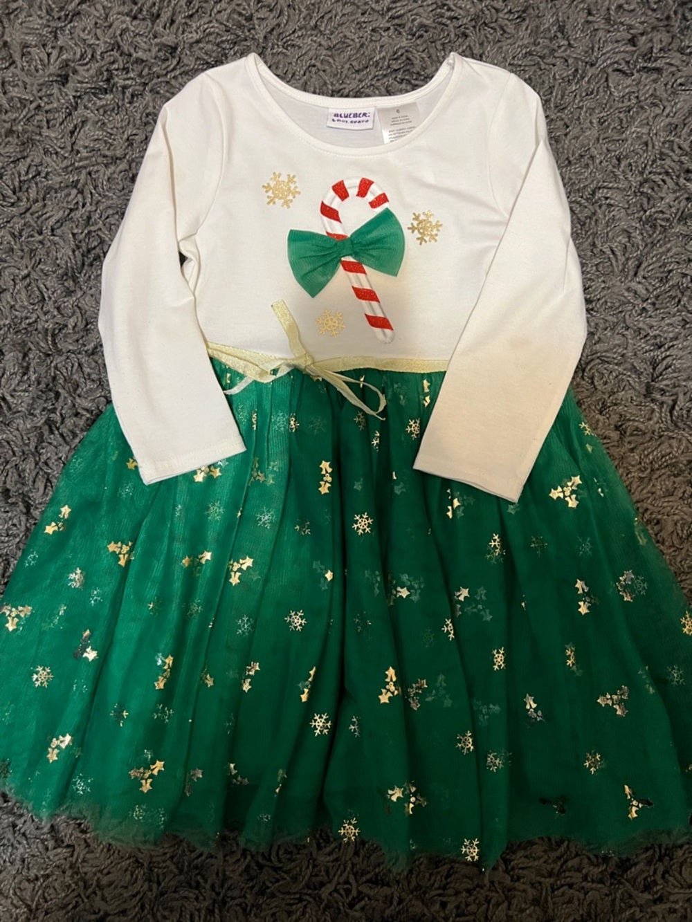 Blueberi Boulevard Green & White Candy Cane Bow  Christmas Dress